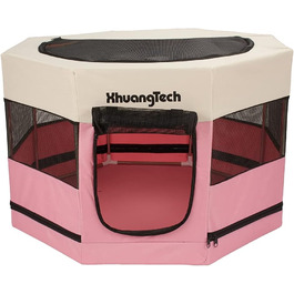 Клітка-загон для собак, котів, кроликів та морських свинок XhuangTech, рожева, 87.6 x 87.6 x 54.9 см