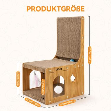 Крізь-дошка для котів LIFLIX L-подібної форми, 67 см, з будиночком для ігор та відпочинку, захист меблів