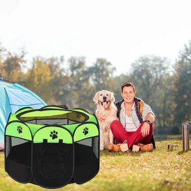 Складаний вольєр для цуценят та собак, портативний загон для тварин, 74x43 см (зелений)