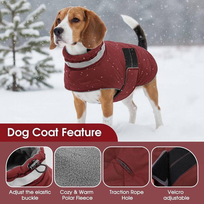 Зимова куртка для собак середнього розміру ASENKU, флісова, водовідштовхувальна, з отвором для шлейки, світловідбиваюча, в клітинку, зелена (M, червона)