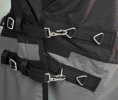 Зимова кінська попона eQuitack Outdoor, 100% водонепроникна, 600D, 50 г утеплювач, високий комір, чорна/сіра, 155 см