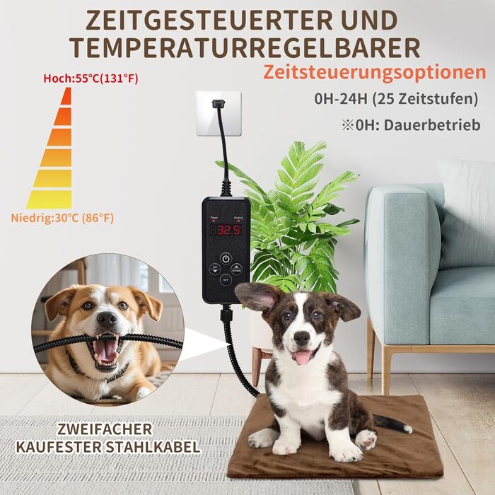 Килимок грілка для тварин NAMOTEK з регулюванням температури та таймером, вологостійкий, 70x40 см, коричневий