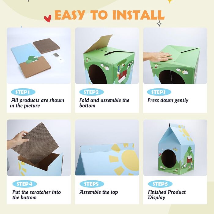 Nobleza Будинок для котів з картону з когтеточками та котячою м'ятою, простий у збиранні, когтеточки для котів, печеринка для котів, для закритих приміщень (2 шт.)