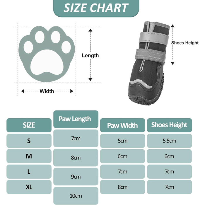 Водонепроникні чоботи для собак з світловідбиваючими ремінцями, захист лап, антиковзка гумова підошва, для малих, середніх та великих собак (S, чорний, водонепроникний)