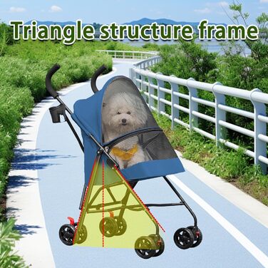 Дитяча коляска для собак та котів, складна, до 20 кг, з гальмом 360°, великий кошик, 3 вікна, тримач для напоїв, блакитна (97 x 45 x 55 см)