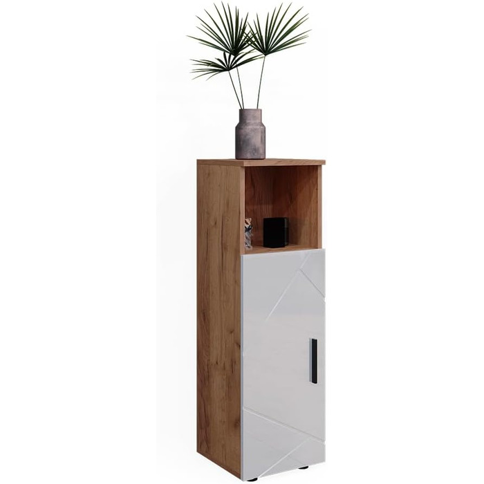 Високий шафа Vicco Irma для ванної, 30x95 см, білий глянець/дуб Goldkraft
