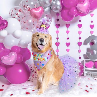 Сукня для собак SCENEREAL на весілля з банданою, комірцем-бантиком та короною, комплект для собак, дівчаток, цуценят, кошенят, аксесуари для вечірки, спідниця-тьюль, костюм для маленьких, середніх та великих собак, білий (весільний) (фіолетовий (день наро