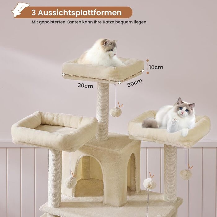 MSmask Котячий будиночок-когтеточка великий, 194 см, XXL, з 3 платформами, 2 печерами, сизалевими стовпами, гамаком, когтеточкою з рампою