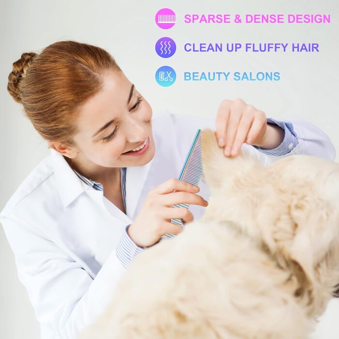 Гребінець для собак та котів, нержавіюча сталь, заокруглені зубці, 19 x 3,5 см