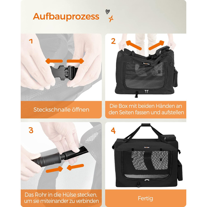 Клітка для собак Feandrea, XL, 81 x 58 x 58 см, чорна, з металевим каркасом та зручними ручками