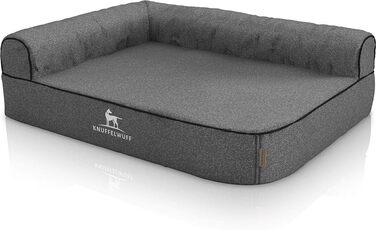 Ортопедичне кутове велюрове ліжко-софа для собак Knuffelwuff Marlie XXXL 140x100 см, знімний чохол, лівобічна спинка, сіре, для великих, середніх і малих порід, машинне прання