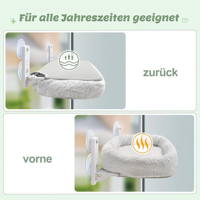 Кішка ліжко гамак для вікна, гамак для котів без мотузки, складане ліжко для котів на вікно з присосками, стабільний гамак для котів, вантажопідйомність 15 кг, сірий колір