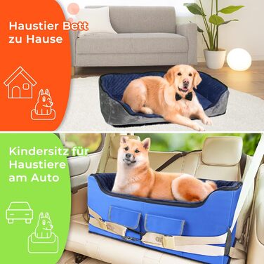 Автокрісло для собак Babenest - стабільне, безпечне, для кількох тварин, велика місткість, синій, L