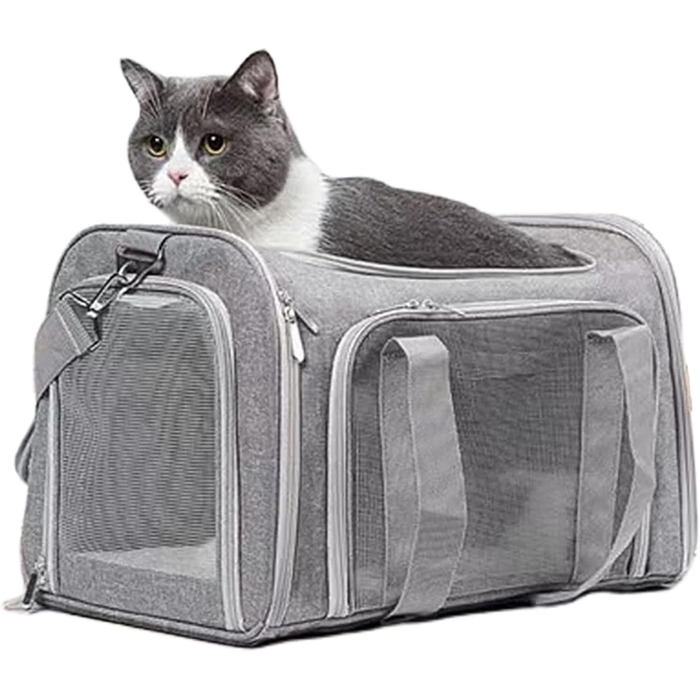 Складана переноска для собак Klein з м'якими боковинами для подорожей | Захисна переноска для собак, переноска для домашніх тварин з багатофункціональним ліжком, багаж (сіра)