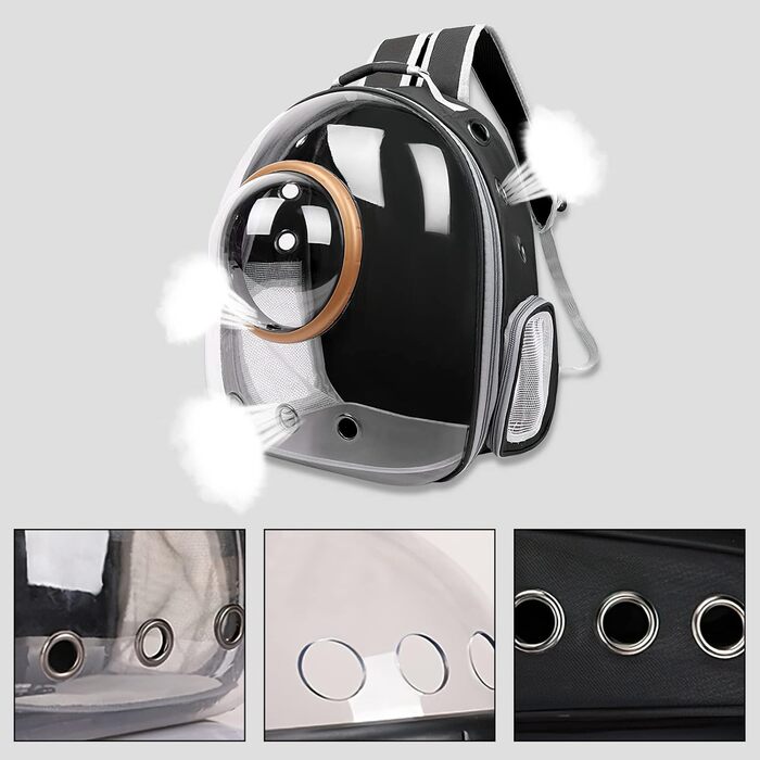 Рюкзак для кота/собаки Galatée, переноска для домашнього улюбленця, водонепроникний, прозорий, чорний, 35*45*28 см