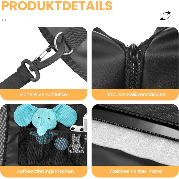 Авточохол на сидіння для собак HiPetpy, 7-шарова захисна накидка з PU-шкіри, водовідштовхувальний, для собак, вантажопідйомність 204 кг, оранжевий