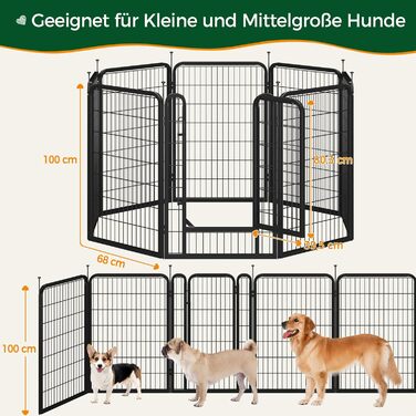 Вольєр для собак Yaheetech 8-секційний, 80 см, для квартири та саду, з'єднання з круглим головою, складаний, без інструментів (100 см висота)