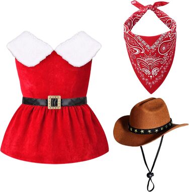 Костюм ковбоя для домашніх тварин: одяг для собак та котів, набір з костюмом, банданою та міні-ковбойським капелюхом, червоний, розмір M