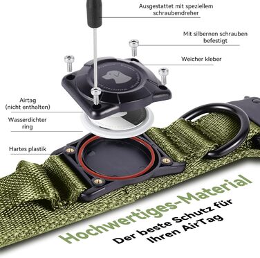 Тактичне собаче нашийник DE JIARUI з ручкою, водонепроникний Airtag нашийник для собак, товстий регульований нашийник для собак з м'якою підкладкою, металева застібка для собак середніх та великих порід (зелений, M(15'-19')) Зелений L(18'-23')