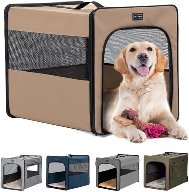 Складана переносна клітка для собак Petsfit, велика, Khaki, 79x53.5x66 см
