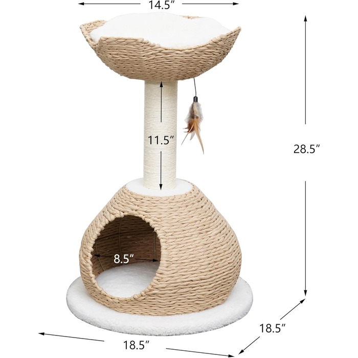 Розкішний ручної роботи котячий дерево Petpals Boho Chic – сучасні меблі для котів з лежаком і когтеточкою, екологічний дизайн, ідеально для малих порід
