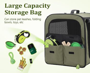 Pecute Розширювана переноска для котів та маленьких собак, переноска-трансформер, 61 x 52 x 45 см, для подорожей, темно-сірий, темно-зелений