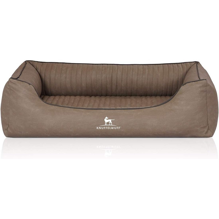 Ортопедичне собаче ліжко Knuffelwuff Columbia XL з штучної шкіри (105 x 75 см) - знімний чохол, легко мити, для великих, середніх та маленьких собак (Колір: Stone)