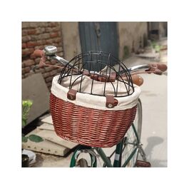 Кошик на велосипед для тварин з плетіння лози, для собак та котів, з кришкою