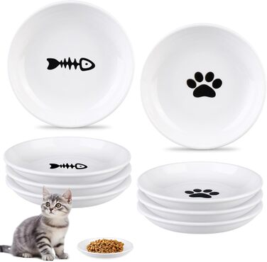 Набір мисок для котів з кераміки, 6 шт. - миски для корму та води (15x2,6 см)