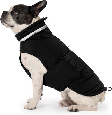 Водонепроникний зимовий одяг для собак, теплий вітрозахисний одяг з відбиваючими елементами та регульованим коміром, для маленьких собак, з липучкою, розмір S (Чорний, Середній)