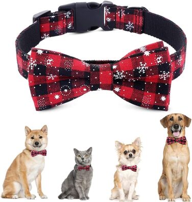 Нашийник для собак та котів на Новий рік з бантиком, регульований, прикрашений сніжинкою, розмір S