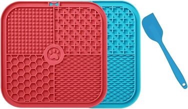 Килимок для собак та котів Leckmatte, 2 шт. з присосками + лопатка, повільний годівник, антиковзаюча поверхня, зменшує нудьгу та тривогу, для корму, ласощів, йогурту, арахісової пасти (20x20 см, колір B)