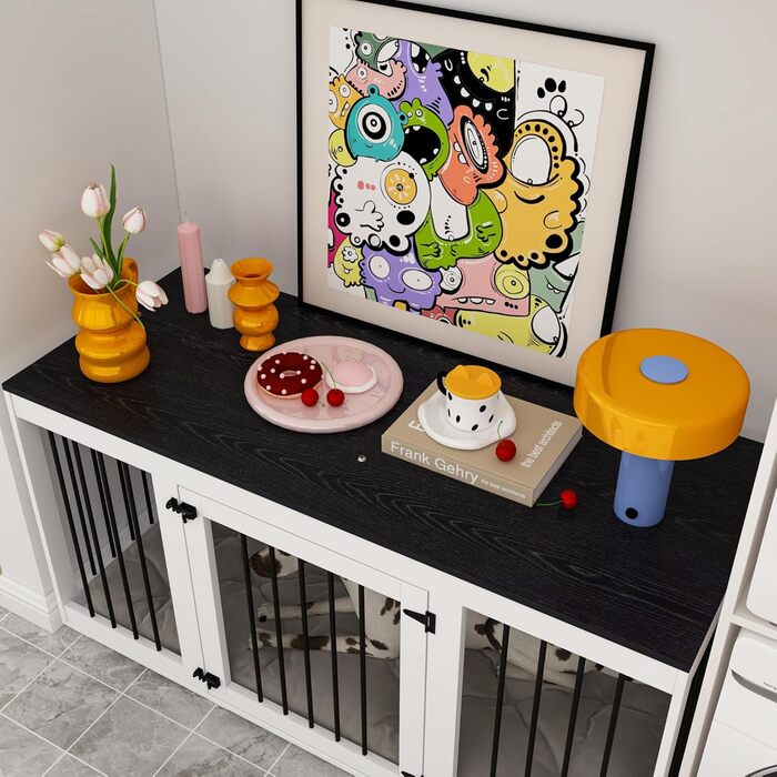 Будка для собак для дому – дерев'яно-металевий вольєр для маленьких собак, меблевого стилю з дверцятами, вантажопідйомність до 50 кг, 136 x 56 x 70 см – сучасний дизайн для дому