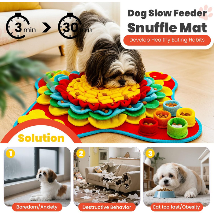 Набір килимків для собак: килимок для нюхання та килимок для ласощів. Інтерактивна іграшка-головоломка для цуценят, маленьких собак і котів. Розвиває когнітивні навички, стимулює розумову активність. Розміри: 38,1 x 38,1 см (килимок) + 20,3 x 20,3 см (кил