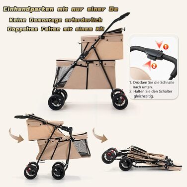 Складаний візок для собак на 2 яруси, переноска для домашніх тварин до 24 кг, візок для собак з сітчастими віконцями, ремінь безпеки, 4 колеса, складаний візок для котів та маленьких собак (колір: коричневий)