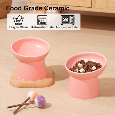 Набори мисок для котів YauYik: підняті, нахилені, для корму та води, рожеві, 2 шт.