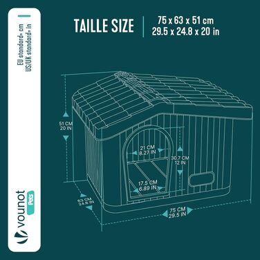 Будник для котів та собак VOUNOT всесезонний (Indoor/Outdoor), водонепроникний будинок для домашніх тварин з вентиляцією та похилим дахом, бежевий, 75 x 63 x 51 см