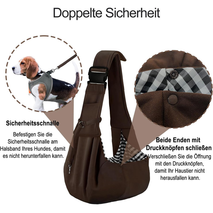 PetLoft Тканинна переноска для собак, реверсивна, регульована, Cross-Body Carrier для собак/кішок/кроликів (Коричнева)