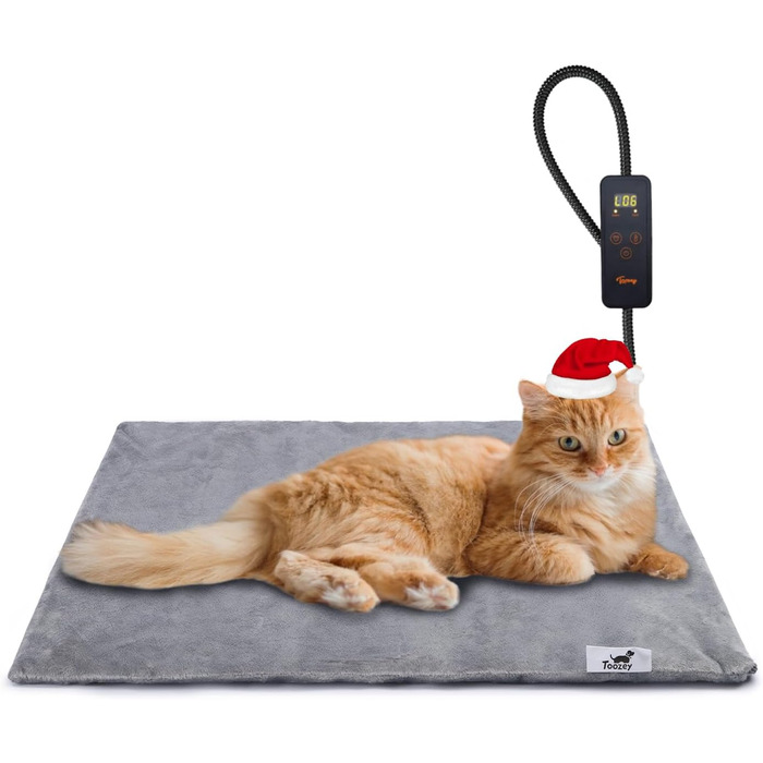 Електричний килимок для котів та собак Toozey, 45x40 см, регулювання часу та температури, безпечний, теплий, сірий