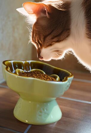 Миска для повільного годування домашніх тварин, керамічна, піднята та нахилена, для котів та маленьких собак, запобігає блювоті та удушенню (Рожева)