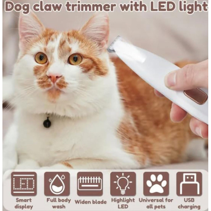 Професійна машинка для стрижки тварин з LED-підсвічуванням, акумуляторна, для собак, котів, обличчя, лап, вух та тіла