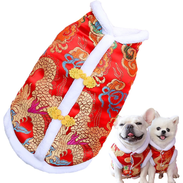 Теплий халат-чонгсам для котів та собак, зимовий стиль Тан, теплий одяг для святкування Нового року, Bichon, малі та середні породи