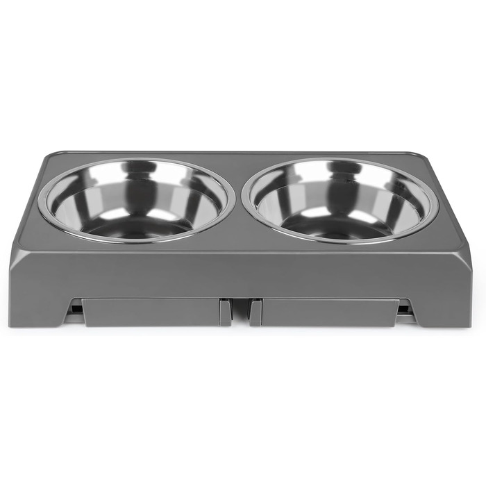 Підвищена годівниця для собак та котів з нержавіючої сталі, 2х1.8L, регульована висота, антиковзаюча, сіра (44x24x8 см)