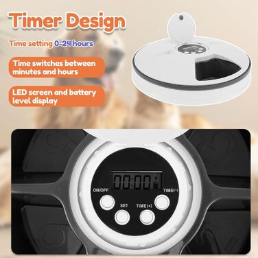 Автоматичний дозатор корму для котів з таймером, 6 порцій, для котів та маленьких собак, акумуляторний, сірий