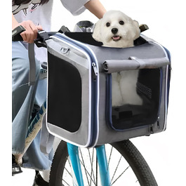 Кошик для собак на велосипед, розкладний, сірий. Кошик для тварин до 10 кг з 4 дверцятами та сітковими вікнами.