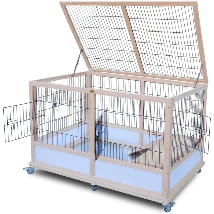 Клітка для кроликів HABAU, 118 x 75 x 79 см, з натурального дерева та металевої решітки, для дому