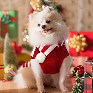 Набір святкового одягу для собак на Різдво: теплий пуловер та шалик для тварин, червоно-білий, розмір L