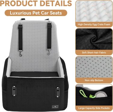 Автокрісло для собак PETSFIT до 15 кг з пам'яттю, 2 відділення, чорно-сірий
