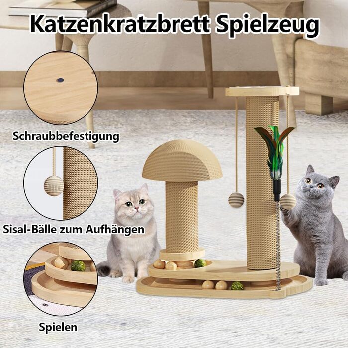 Інтерактивна дерев'яна іграшка для котів Anyingkai 4-в-1: карусель, куля, розвиваюча іграшка для котів