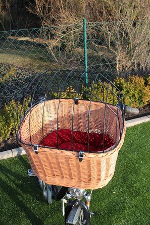 Кошик для велосипеда Marcus Hundefahrradkorb для руля з лози з металевою сіткою та подушкою XL або XXL, натуральний кошик для велосипеда (XL з подушкою)
